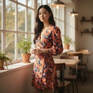 Alexia Admor Floral Wrap Dress - Orange and Blue